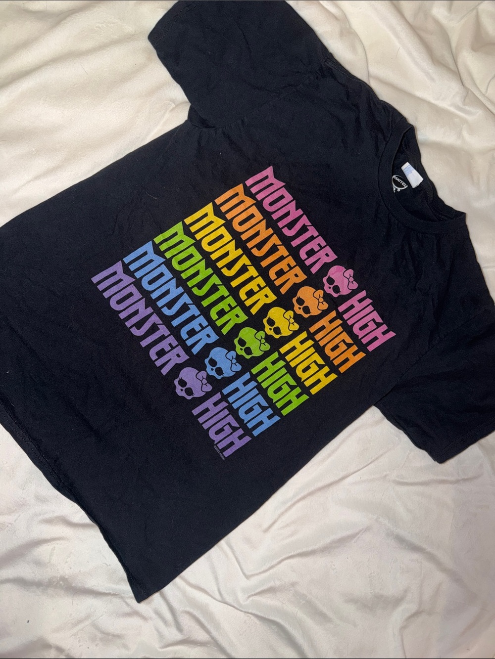 monster high Black Rainbow Text & Skull Graphic Tee